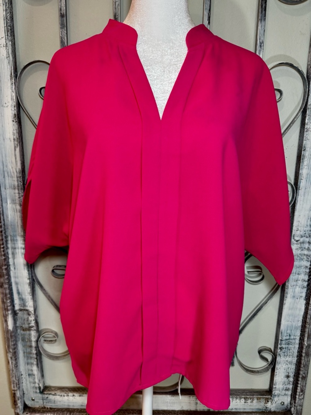 Women's Fuchsia Dolman Split-Neck Blouse Size M #1643